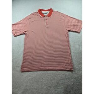Cutter & Buck Mens XL CB DryTec Polo Shirt Orange White Striped Short Sleeve
